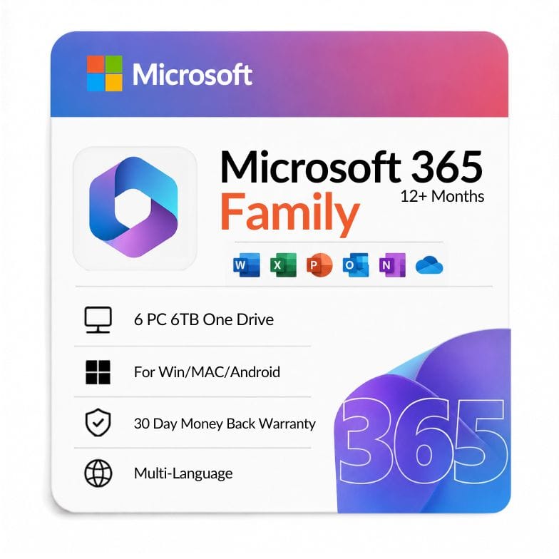 Microsoft 365 Family 15 Months — 6 Users, 6TB OneDrive Zoftis Microsoft 365 Family 15 Months — 6 Users, 6TB OneDrive Zoftis