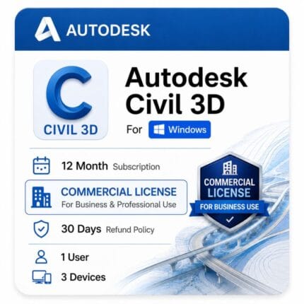 Civil 3D commercial license for Windows — genuine Autodesk single-user subscription from zoftis