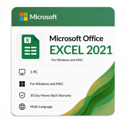 Genuine product key Excel 2021 standalone lifetime license for PC or Mac.