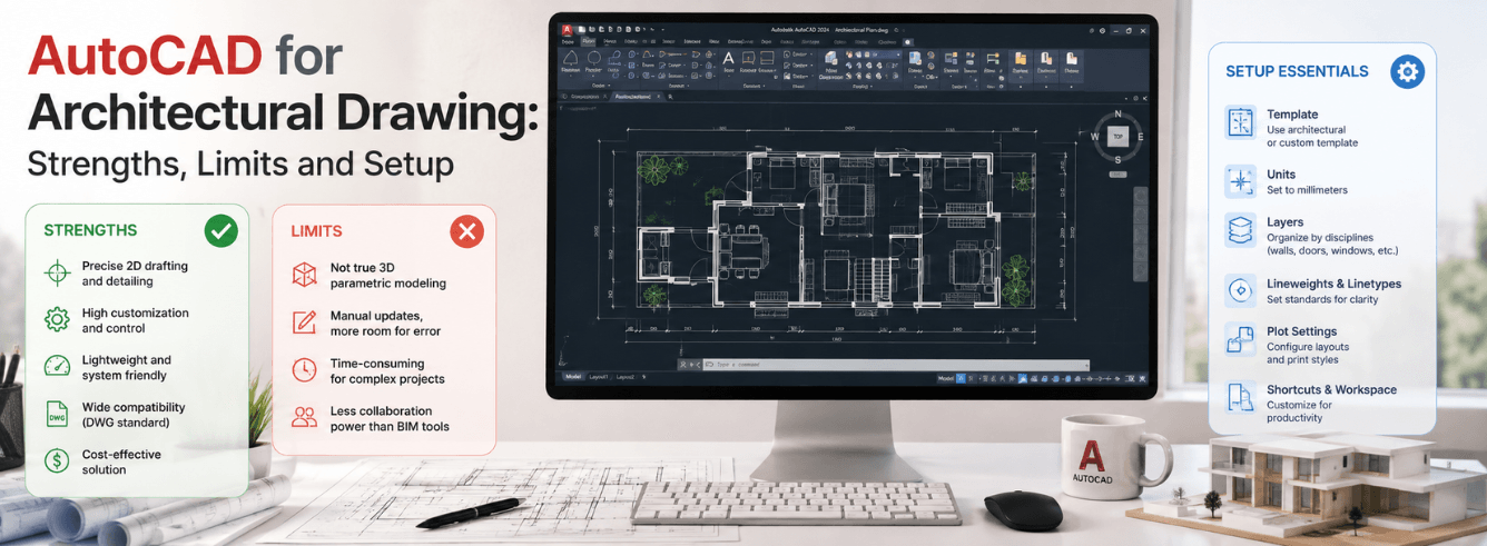 Architectural floor plan drafted in AutoCAD showing wall assemblies, dimensions, annotations, and layer organization for construction documents