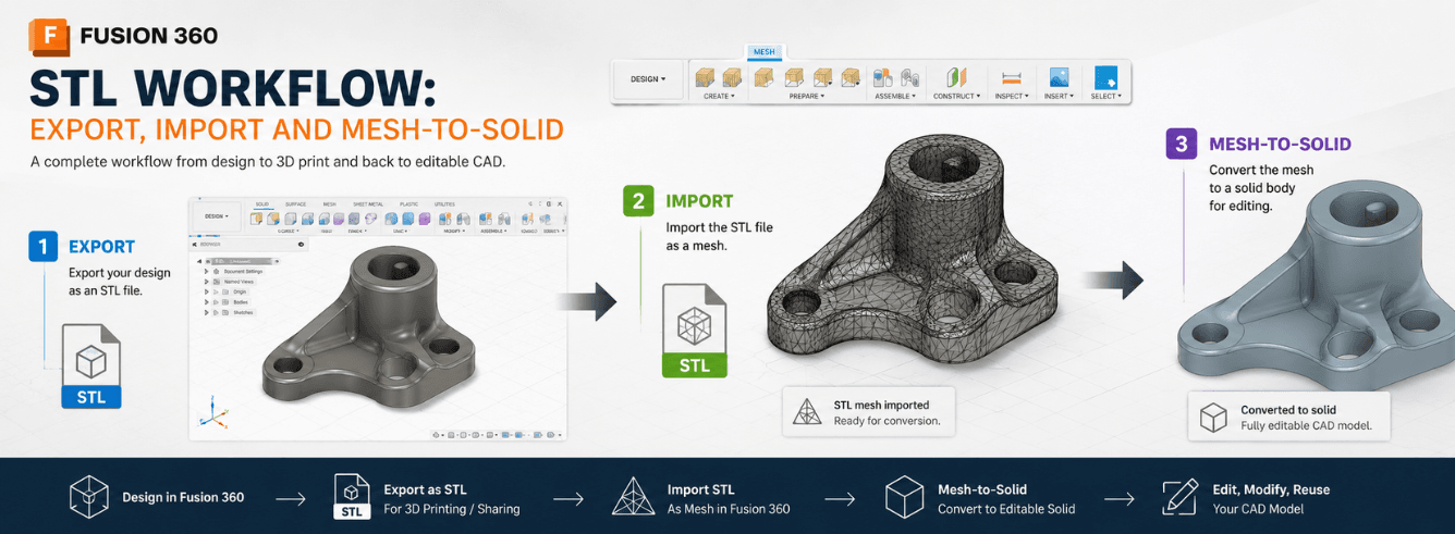 Fusion 360 export STL workflow dialog showing mesh refinement settings for 3D printing