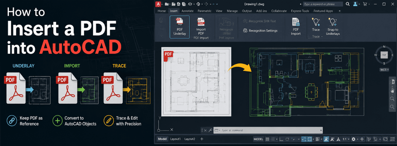 Step by step guide on how to insert PDF into AutoCAD using PDFATTACH and PDFIMPORT commands