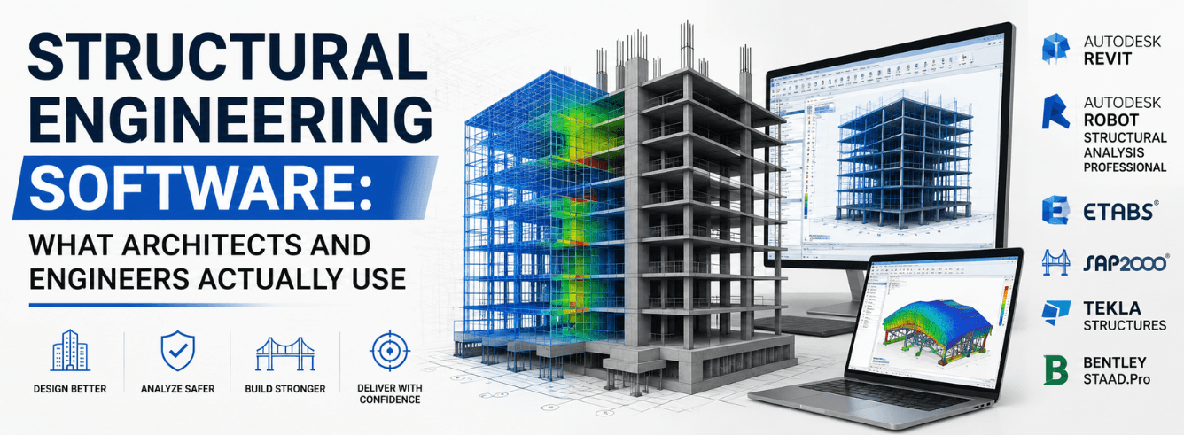 Structural engineering software workflow showing Revit and Robot Structural Analysis in action for building design