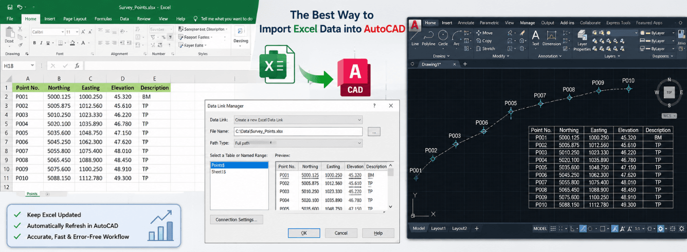 Best way to import Excel data into AutoCAD — comparison of data link, paste special, and OLE methods